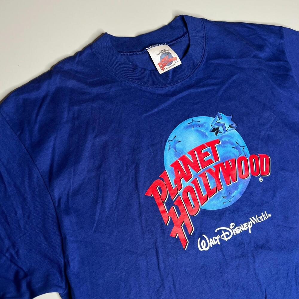 Vintage Planet Hollywood Walt Disney World T-Shirt Blue Size L Made in USA 90s T - Picture 9 of 9